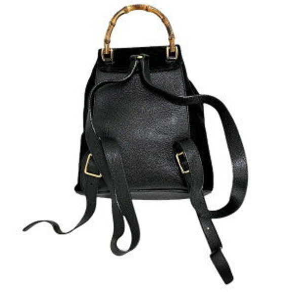 Gucci Black Backpack Bamboo Leather Suede - Picture 1 of 8